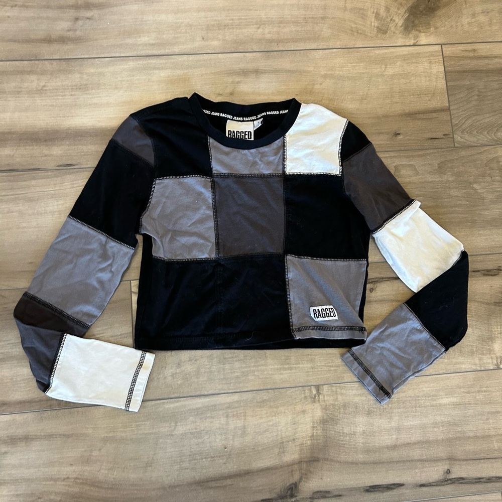 Ragged Jeans Crop Top Small Patchwork Y2K